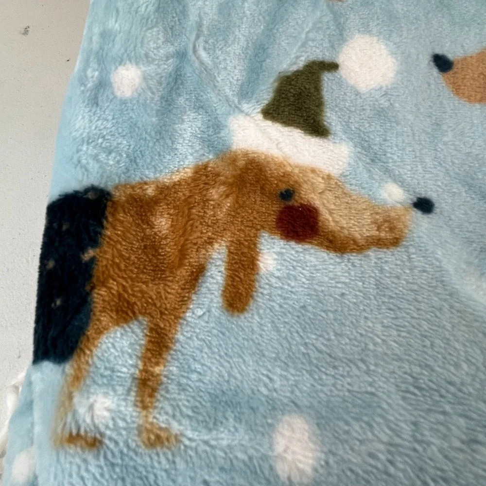 Holiday Dachshund Dog Throw Blanket 50x70 Plush Fringe Santa Hats Sweaters Doxie